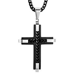 ***COI Titanium Black Silver Cross Pendant-01156BB