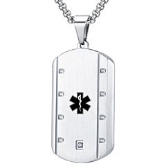 ***COI Titanium Black/Silver Medical Alert Pendant With Cubic Zirconia-01157BB