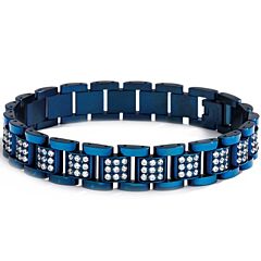 ***COI Titanium Black Blue Cubic Zirconia Bracelet With Steel Clasp(Length: 8.46 inches)-01160BB