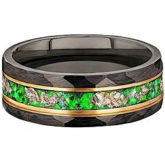***COI Titanium Black Gold Tone Crushed Opal Faceted Ring-01169BB