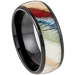 ***COI Black Titanium Koa Wood Dome Court Ring-01171BB