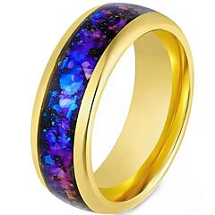***COI Gold Tone Titanium Crushed Opal Dome Court Ring-01173BB