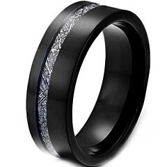 ***COI Black Titanium Offset Meteorite Pipe Cut Flat Ring-01179BB