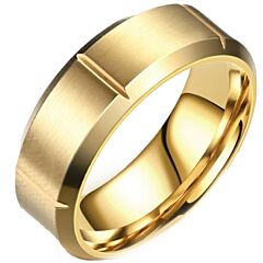***COI Titanium Black/Gold Tone/Silver Grooves Beveled Edges Ring-01180BB