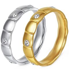 ***COI Titanium Gold Tone/Silver Wedding Ring With Cubic Zirconia-01182BB