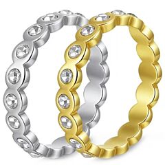 ***COI Titanium Gold Tone/Silver Wedding Ring With Cubic Zirconia-01183BB