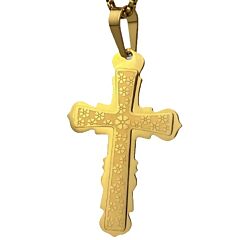 ***COI Gold Tone Titanium Clover Cross Pendant-01186BB