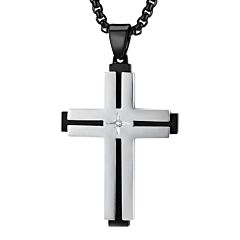 ***COI Titanium Black Rose/Silver Cross Pendant With Cubic Zirconia-01187BB