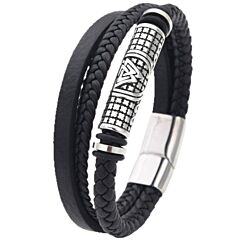 ***COI Titanium Black Silver Trinity Knots Genuine Leather Bracelet With Steel Clasp(Length: 8.27 inches)-01198BB