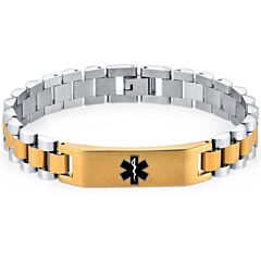 ***COI Titanium Black/Gold Tone/Silver/Gold Tone Silver/Black Silver Medical Alert Bracelet With Steel Clasp(Length: 8.27 inches)-01210BB
