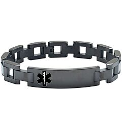 ***COI Titanium Black/Gold Tone/Silver Medical Alert Bracelet With Steel Clasp(Length: 8.27 inches)-01211BB