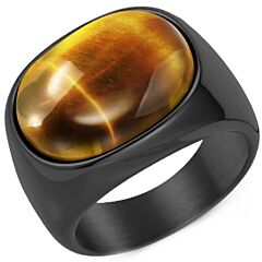 ***COI Titanium Black/Gold Tone/Silver Ring With Tiger Eye-01214BB