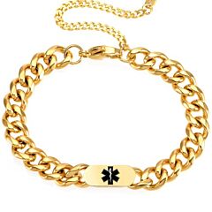 ***COI Titanium Gold Tone/Silver Medical Alert Bracelet With Steel Clasp(Length: 8.27 inches)-01220BB