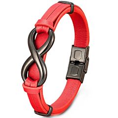 ***COI Black Titanium Infinity Genuine Leather Bracelet With Steel Clasp(Length: 8.27 inches)-01223BB