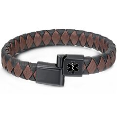 ***COI Black Titanium Medical Alert Genuine Leather Bracelet With Steel Clasp(Length: 8.27 inches)-01225BB