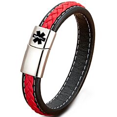 ***COI Titanium Black/Gold Tone/Silver Medical Alert Genuine Leather Bracelet With Steel Clasp(Length: 8.27 inches)-01227BB