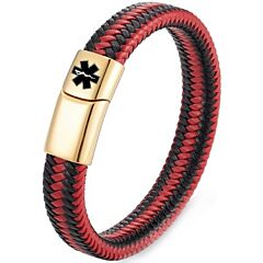***COI Gold Tone Titanium Medical Alert Genuine Leather Bracelet With Steel Clasp(Length: 8.27 inches)-01228BB