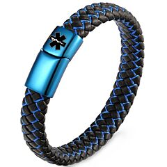 ***COI Blue Titanium Medical Alert Genuine Leather Bracelet With Steel Clasp(Length: 8.27 inches)-01229BB