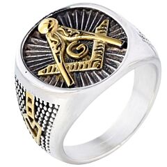 ***COI Titanium Black Gold Tone Silver/Gold Tone Silver Masonic Freemason Ring-01232BB
