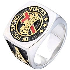 ***COI Titanium Black Gold Tone Silver Red Masonic Freemason Cross Ring-01233BB