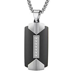 ***COI Titanium Black/Gold Tone Silver Tag Pendant With Cubic Zirconia-01240BB
