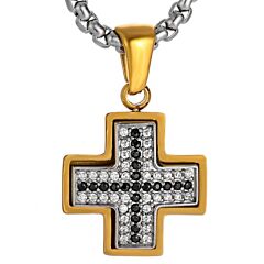 ***COI Gold Tone Titanium Cross Pendant With Cubic Zirconia-01241BB