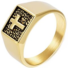 ***COI Titanium Black Gold Tone/Silver Cross Ring-01250BB