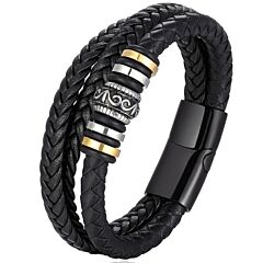 ***COI Titanium Black Gold Tone Silver Celtic Genuine Leather Bracelet With Steel Clasp(Length: 8.27inches)-01258BB