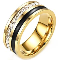 ***COI Titanium Black Gold Tone Ring With Cubic Zirconia-01262BB