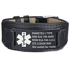 ***COI Titanium Black/Silver Medical Alert Genuine Leather Bracelet With Steel Clasp(Length: 8.27 inches)-01265BB
