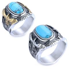 ***COI Titanium Black Silver/Black Gold Tone Silver Ring With Turquoise-01271BB