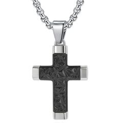***COI Titanium Black/Gold Tone Silver Cross Pendant-01277BB