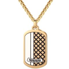 ***COI Titanium Black Gold Tone Silver Checkered Flag Pendant-01280BB