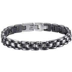 ***COI Titanium Black/White Ceramic Bracelet With Steel Clasp(Length: 7.87 inches)-01286BB