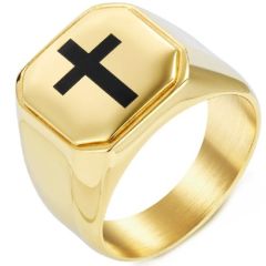 ***COI Titanium Black/Gold Tone/Silver Cross Ring-01287BB