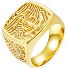 ***COI Titanium Gold Tone/Silver Anchor Ring-01288BB