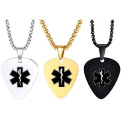 ***COI Titanium Black/Gold Tone/Silver Medical Alert Pendant-01293BB