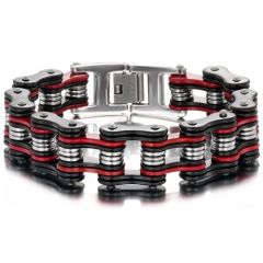 ***COI Titanium Black Red Silver Bracelet With Steel Clasp(Length: 8.86 inches)-01295BB