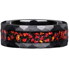 ***COI Black Titanium Faceted Ring With Meteorite & Crushed Opal-01298BB