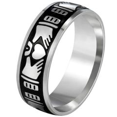 ***COI Titanium Black Silver Mo Anam Cara Claddagh Ring-01301BB