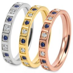 ***COI Titanium Gold Tone/Silver/Rose Ring With Created Blue Sapphire & Cubic Zirconia-01325BB