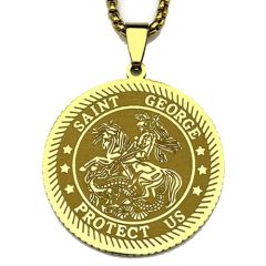 ***COI Titanium Gold Tone/Silver Saint George Protect Us Pendant-01330BB