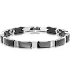 ***COI Titanium Black/White Ceramic Bracelet With Steel Clasp(Length: 7.87 inches)-01333BB
