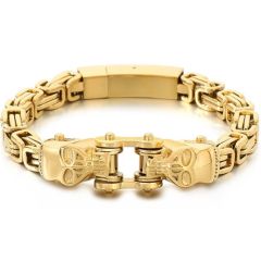 ***COI Titanium Black/Gold Tone/Silver Skull Bracelet With Steel Clasp(Length: 8.27 inches)-01337BB