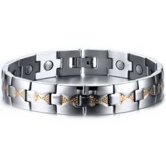 ***COI Titanium Gold Tone Silver Bracelet With Steel Clasp(Length: 8.66 inches)-01354BB