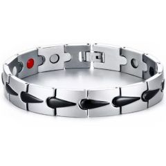 ***COI Titanium Black Silver Bracelet With Steel Clasp(Length: 8.27 inches)-01357BB