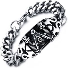 ***COI Titanium Black Silver Masonic Freemason Bracelet With Steel Clasp(Length: 8.27 inches)-01358BB