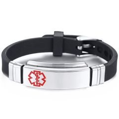 ***COI Titanium Medical Alert Rubber Bracelet With Steel Clasp(Length: 8.93 inches)-01359BB