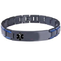 ***COI Titanium Black Blue Medical Alert Bracelet With Steel Clasp(Length: 8.46 inches)-01361BB