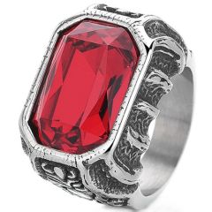 ***COI Titanium Black Silver Ring With Created Blue Sapphire/Red Ruby/Black Onyx/Green Emerald-01368BB